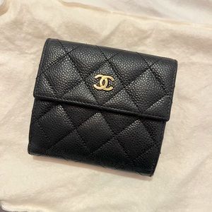 Authentic CHANEL Quilted Compact French Flap Wallet Black